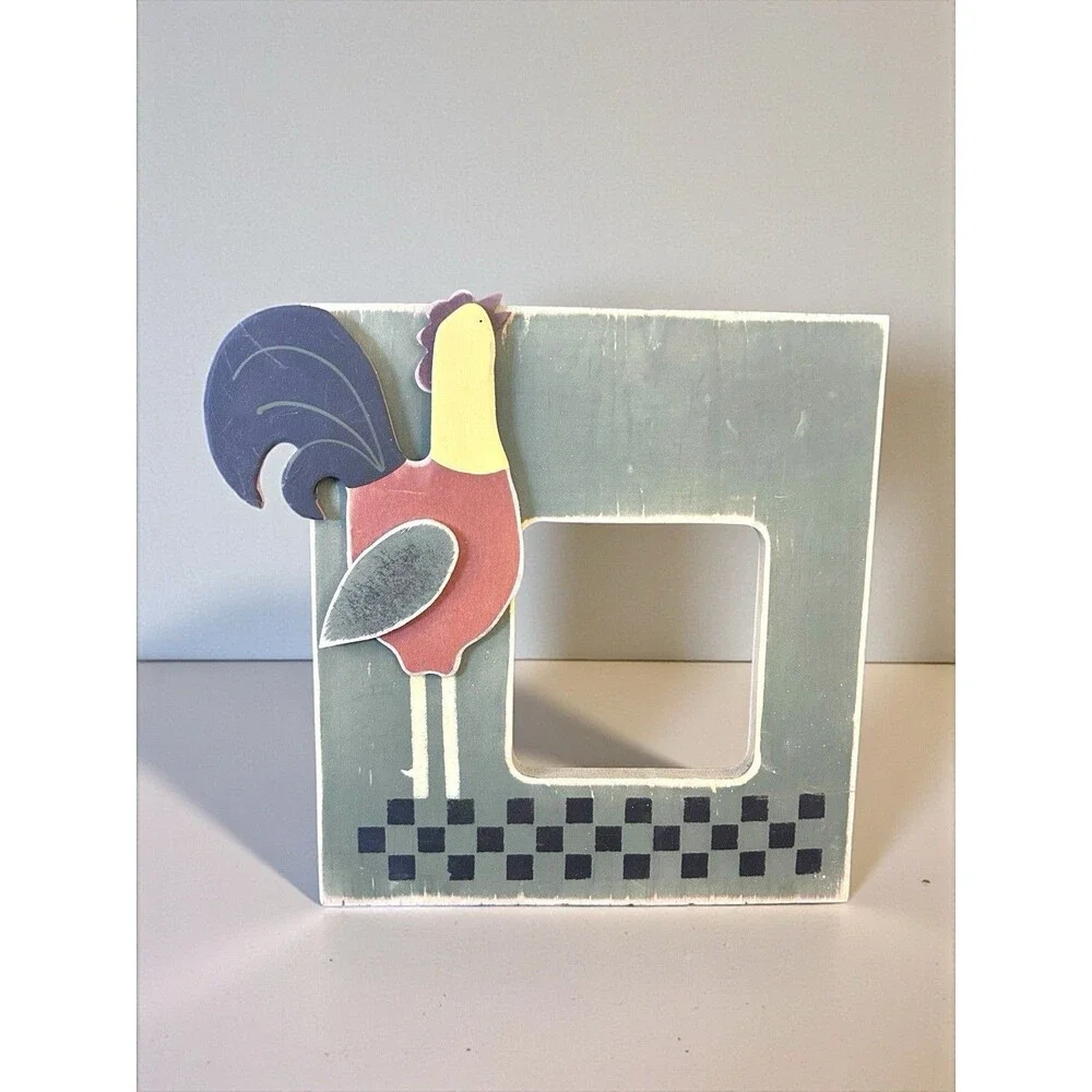 Vtg Wooden Rooster Chicken Frame Wall Hanging